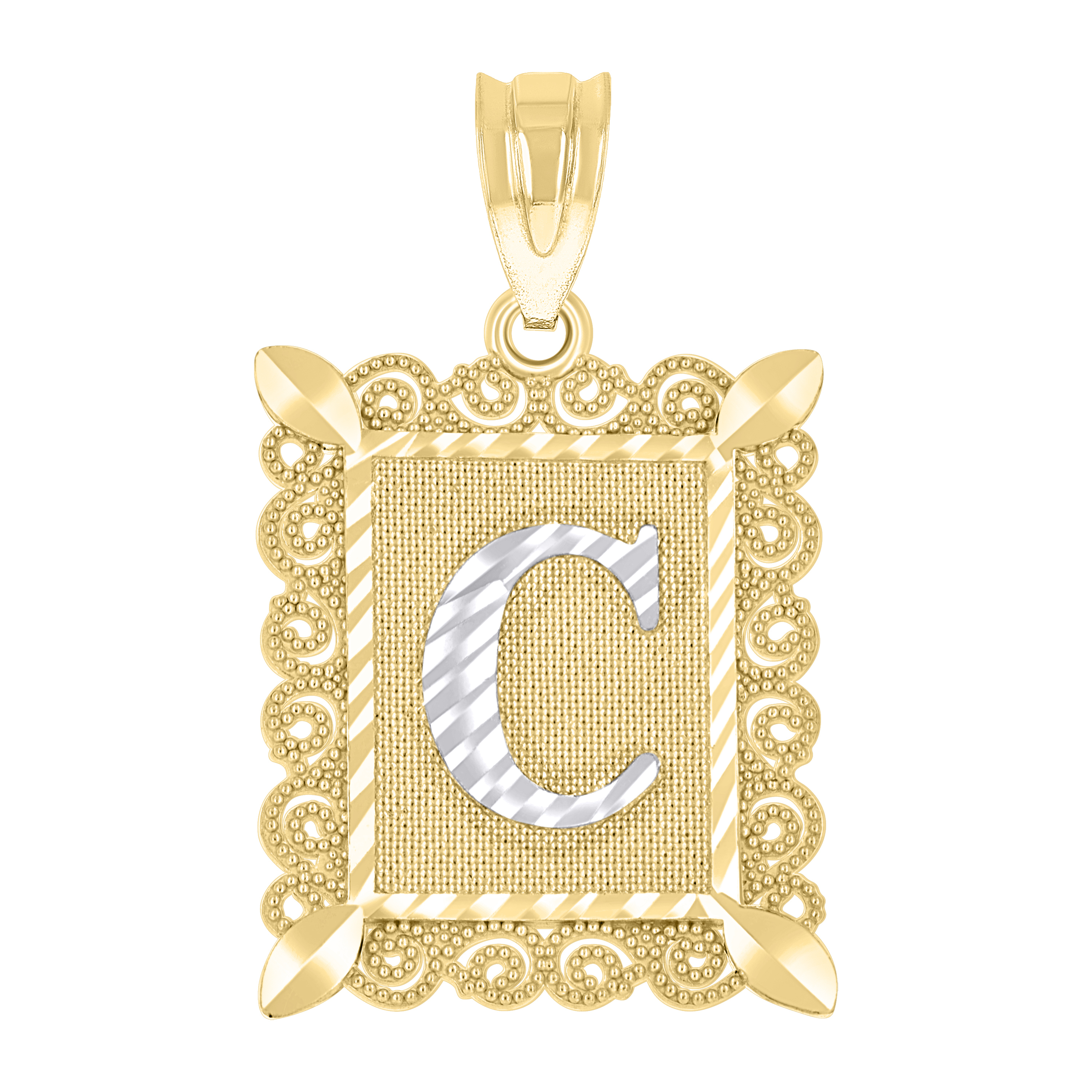 10kt 10k Two-Tone Gold Unisex Diamond-Cut Initial C Charm Pendant